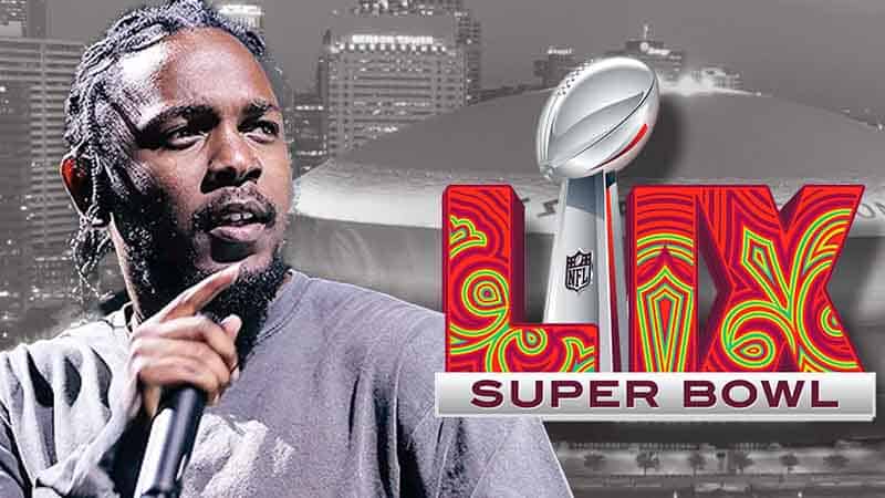 Kendrick Lamar, a Super Bowl LIX logo, and the Caesars Superdome